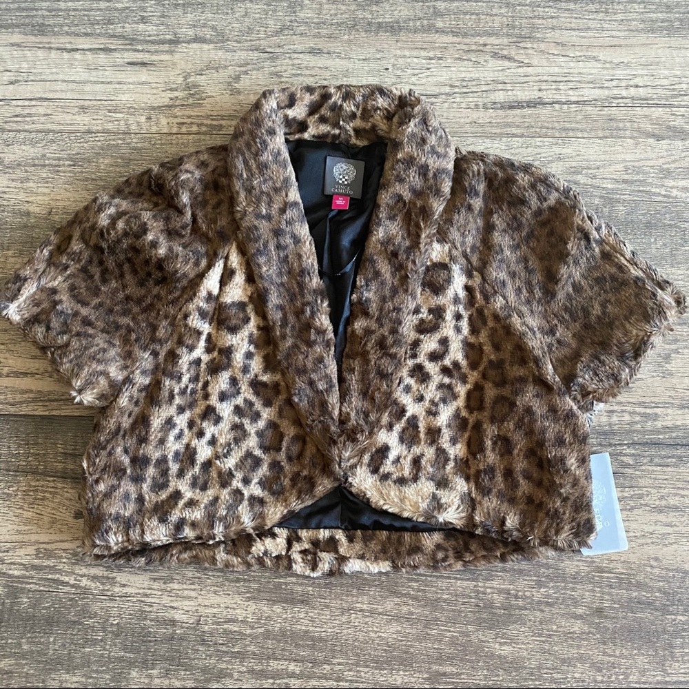 Vince Camuto Leopard Print Faux-Fur Shrug